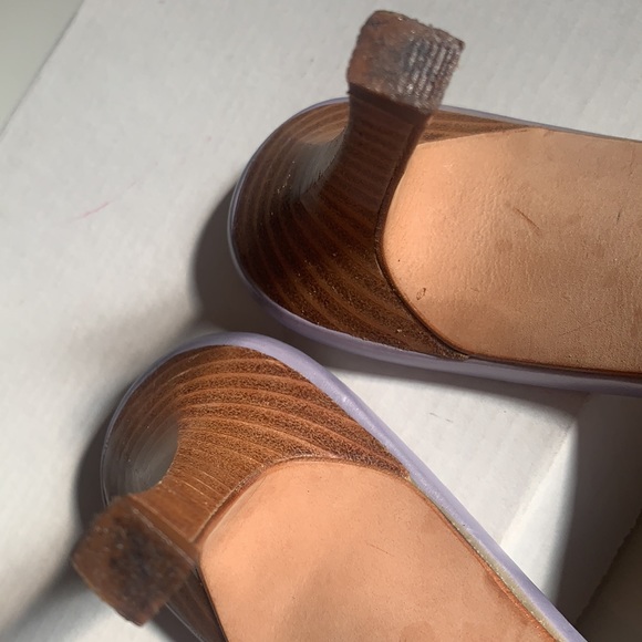 NORDSTROM LAVENDER LEATHER SHOES WOODEN HEELS SZ 6 HEEL MULE - Picture 9 of 14